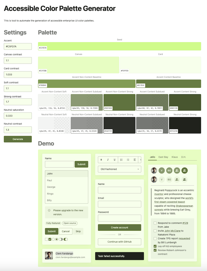 Accessible color palette generator