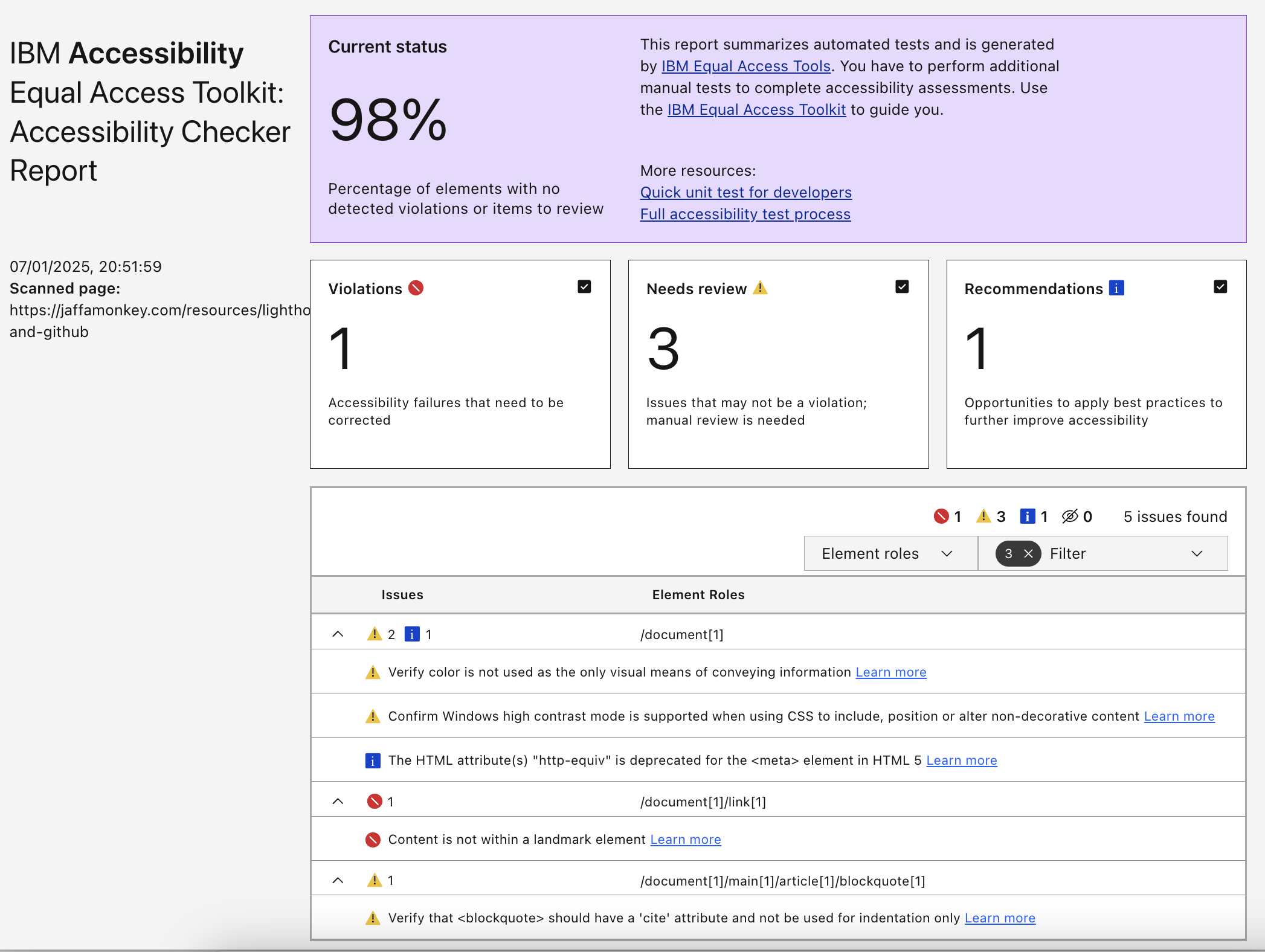 IBM Equal Access Accessibility Checker report